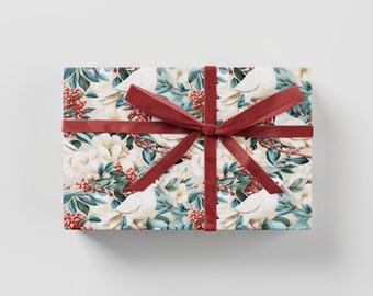 Freds- och duvpapper - Premium presentpapper, julkollektion, roligt mönster, festlig present, blocktrycksdesign, presentpapper för högtider