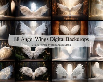 88 x Angel Wings Bundle fondos digitales, telón de fondo digital para fotografía, fondos de estudio, superposiciones de fondo de maternidad