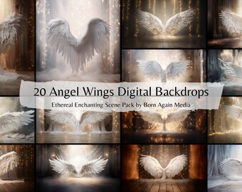 20 x Escena encantadora etérea Angel Wings Telones de fondo digitales, Telón de fondo digital para fotografía, Telones de fondo de estudio, Telones de fondo de maternidad