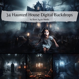 34 x Haunted House Digital Backdrops, Halloween Backgrounds, Backdrops for Kids, Digital Backdrop for Photography, Studio Backdrops