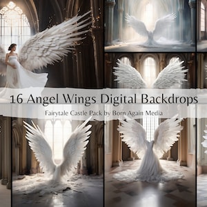 16 x Fairytale Castle Angel Wings Digital Backdrops, Digital Backdrop for Photography, Studio Backdrops, Maternity Backdrop Overlays