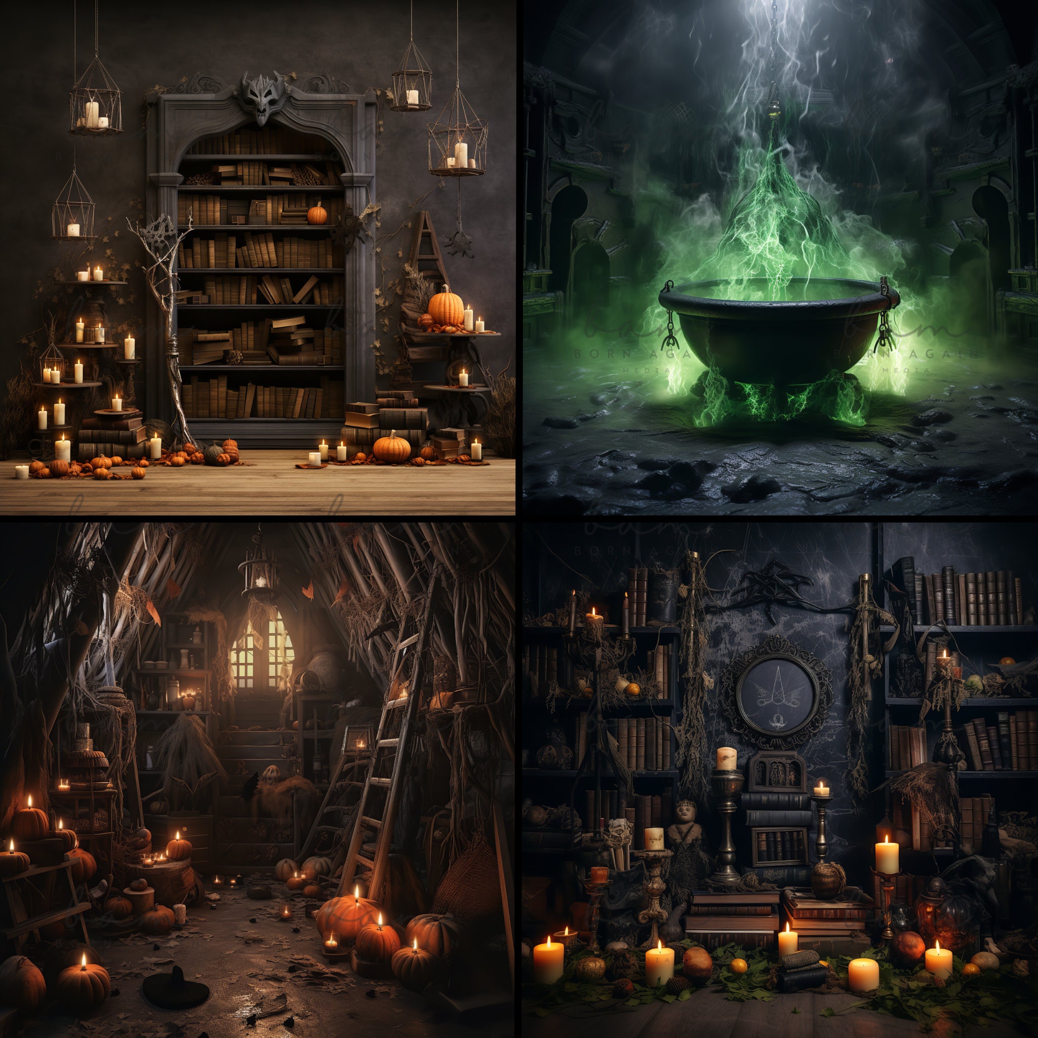 45 X Witches Lair Digital Backdrops, Creepy Halloween Backgrounds ...