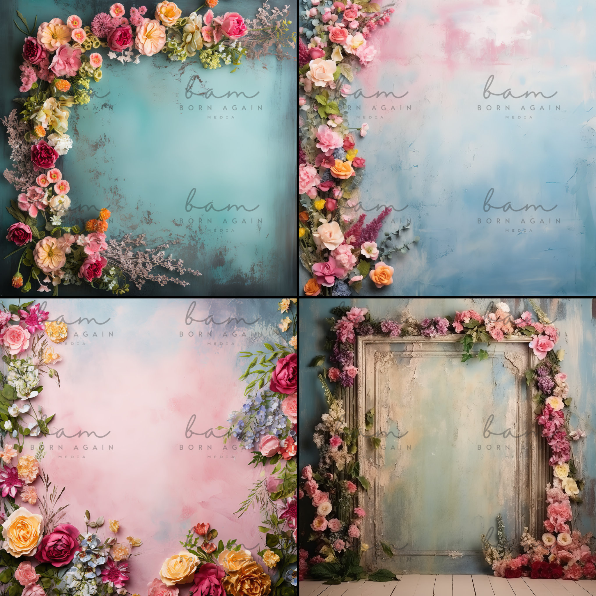 55 X Foral Borders Digital Backdrops, Digital Backdrop for Photography ...