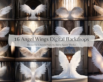 16 x hermosos fondos digitales de alas de ángel de la iglesia, telón de fondo digital para fotografía, fondos de estudio, telón de fondo de maternidad