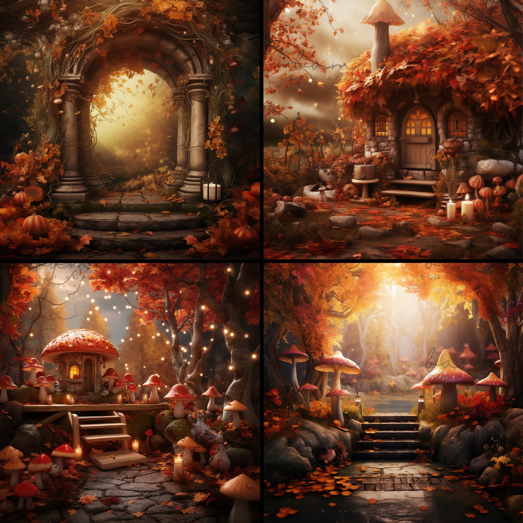 Fantasy Backdrops Simple 44 X Fairytale Autumn Digital Backdrops, Fall Backdrops for Kids ...