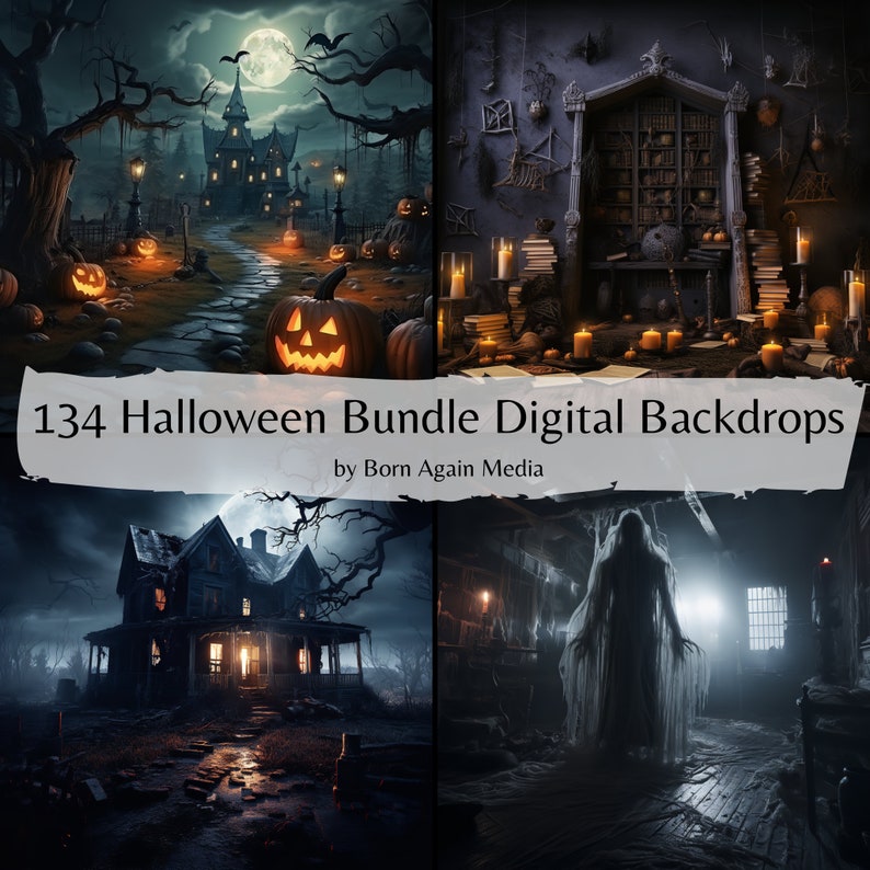 134 X Halloween Bundle Digital Backdrops, Spooky Halloween, Witches