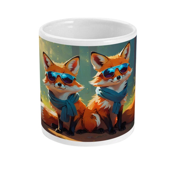 Foxy Couple Mug, countryside, cool foxes, sunglasses, forest scene, woodlands, cunning, cute animals, cool shades, Crafty Foxes, fox gift