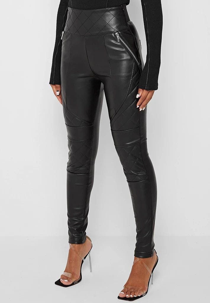 Quilted High Rise Real Leather Moto Leggings, Women Leather Pants ...