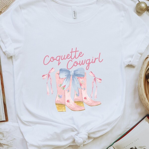 Coquette Cowgirl Shirt, Cowgirl Boots Shirt, Western Graphic Tee for Women, Girly Cowgirl Shirt, Western Coquette Aesthetic T-Shirt