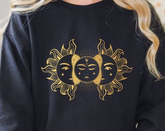 Sun Sweatshirt, Celestial Sweatshirt, Sun and Moon, Comfy Sweatshirt, Warm Sweatshirt, Cute Sweatshirt, Cozy Sweatshirt, Zodiac Sweatshirt