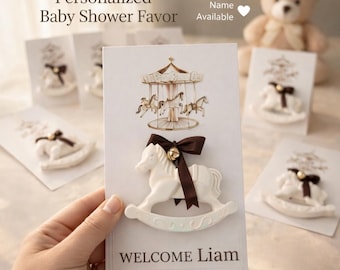 Recuerdos personalizados para baby shower, caja de dulces con forma de caballito mecedor de carrusel, recuerdos para bautizo, regalo con nombre personalizado, decoración de lujo para baby shower
