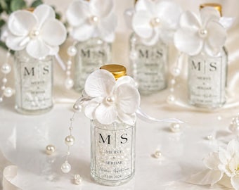 Minibotella vacía de lujo personalizada, ideal como recuerdo de boda, regalo personalizado para despedida de soltera, recuerdo con perlas, obsequios para bautizos.