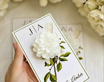 Tarjeta desplegable 3D con dalia, recuerdo personalizado, tarjeta de regalo de lujo, regalo personalizado