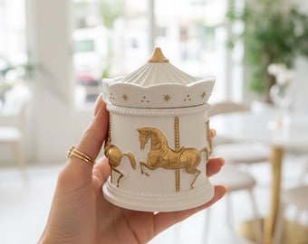 Frascos de cerámica con diseño de carrusel para recuerdos de bautizos, baby showers y obsequios personalizados para invitados.