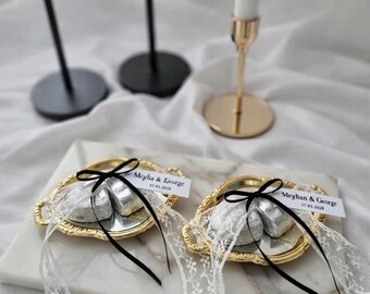 Bandeja de obsequios de boda personalizada, obsequio de chocolate dorado y plateado, regalo personalizado con nombre y fecha, obsequio de lujo para invitados de boda, obsequio para fiesta de compromiso
