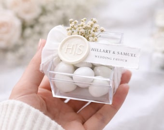 Caja de recuerdo de boda personalizada, recuerdo de dulces de almendra, recuerdo de acrílico para baby shower, recuerdo de bautizo, recuerdo de boda elegante y minimalista