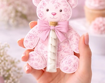 Osito de peluche para baby shower / Regalo personalizado para niño / Tubo de dulces para obsequios / Recuerdos de bautizo azules o rosas / Recuerdos para fiesta de primer cumpleaños