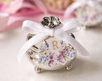 Recuerdo de plata para baby shower, bombonera personalizada para bautizo, recuerdo para invitada de bebé niña, recuerdo de boda, regalo de compromiso