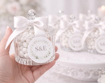 Tarro de acrílico de lujo para recuerdos de boda con caramelos, recuerdo de boda personalizado, caramelos de almendra o en forma de corazón, elegante regalo para despedida de soltera.