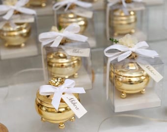 Recuerdos dorados para baby shower, bomboneras personalizadas para bautizo, recuerdo para invitadas de niña, obsequios para fiestas.