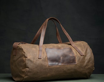 Bolsa de viaje de lona encerada con compartimento para zapatos, bolsa de fin de semana de mano, bolsa de viaje de cuero, personalizada