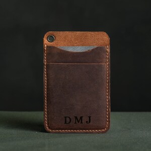Cartera de cuero delgada para tarjetas de crédito: organizador minimalista para tarjetas de crédito y de negocios