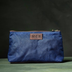 Monogrammed Waxed Canvas Zipper Pouch - Personalized Makeup Bag, Travel Accessories Case