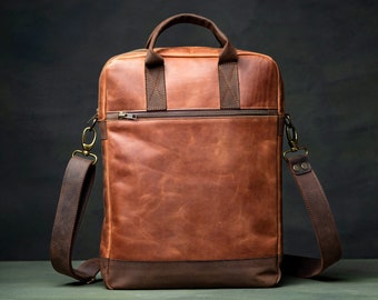 Herren Aktentasche aus Leder - Umhängetasche für die Arbeit, Vintage Handtasche für Pendler, Computertasche für 15 Zoll, 16 Zoll Laptoptasche