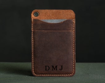 Portefeuille porte-cartes mince en cuir - Organisateur minimaliste de cartes de visite et de crédit