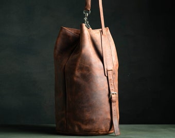 Personalized Leather Duffel Bag Men, Weekender Short Trips, Cabin Carryall, Holdall Sports Bag, SeaBag