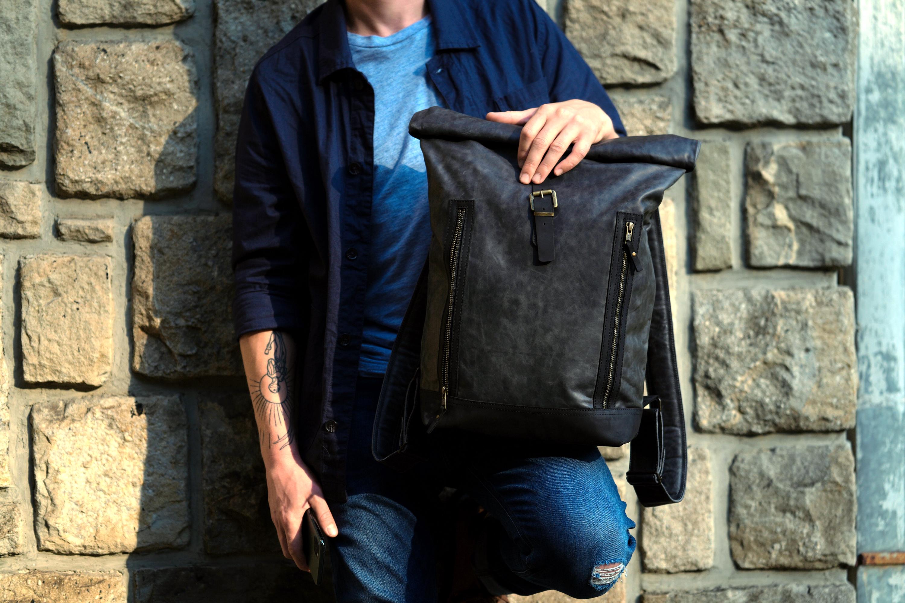 Carry Rucksack Leather Backpack for Travel Handmade Grey, Personalized Carry on ...