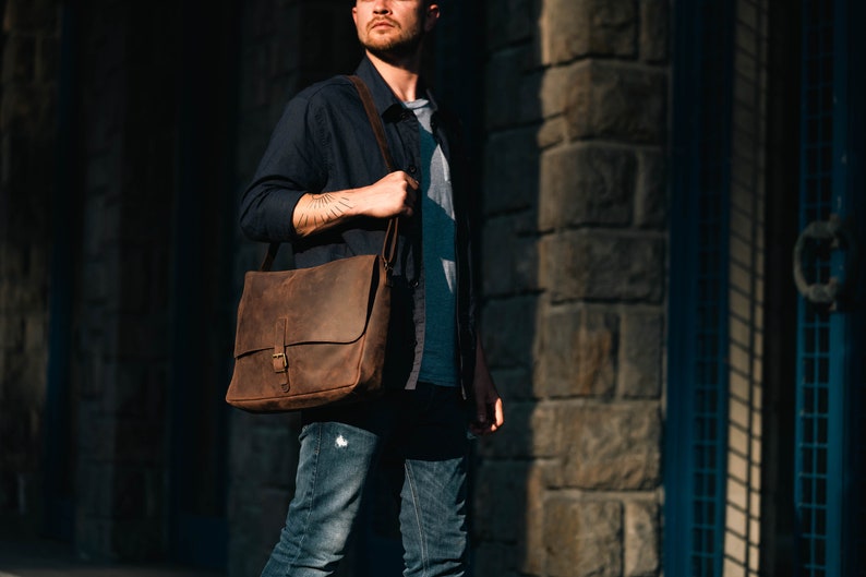 Leather Messenger Bag Crazy Horse Brown Shoulder Bag