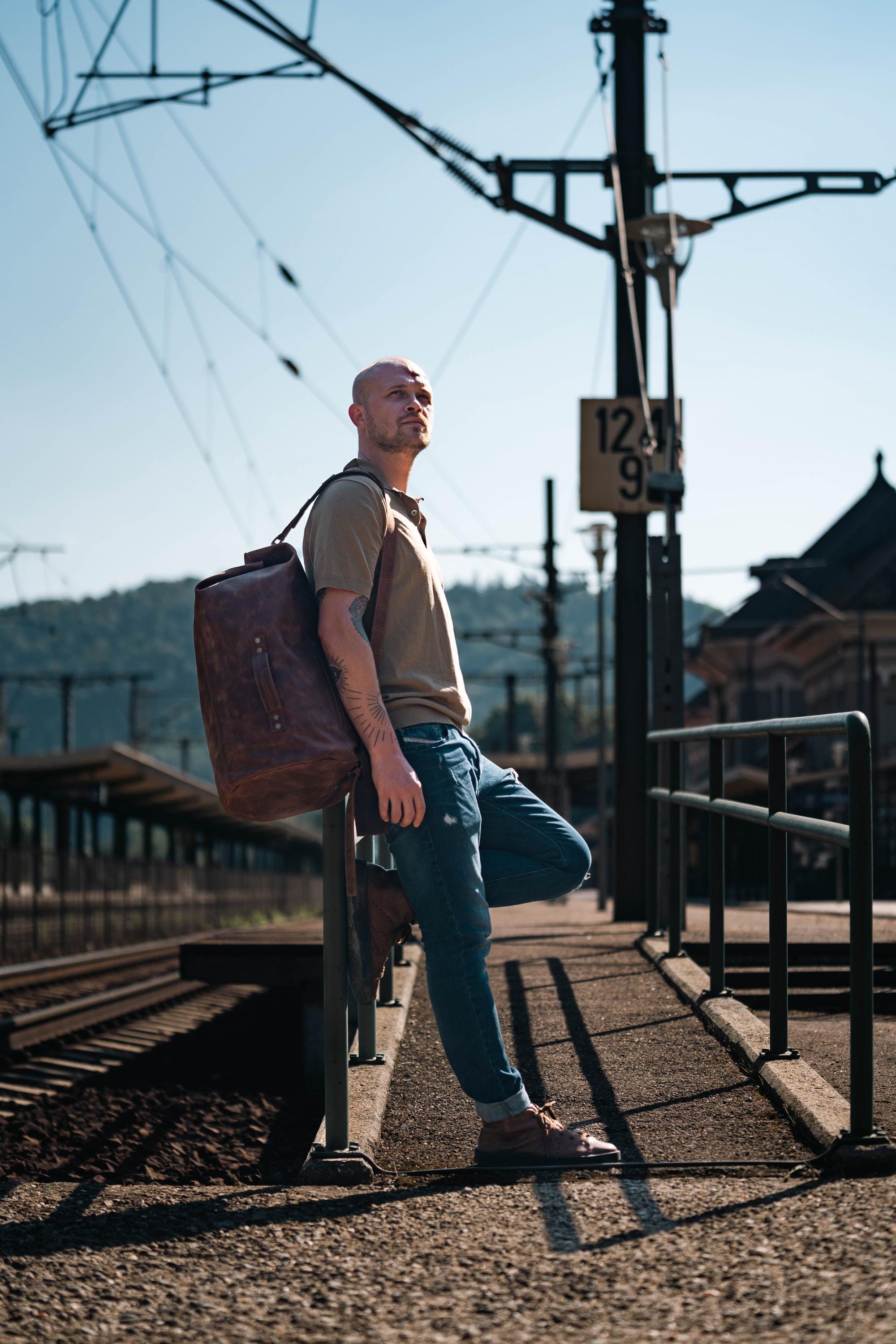 レザーミリタリーダッフルバッグハンドメイド、フルグレインヘビー