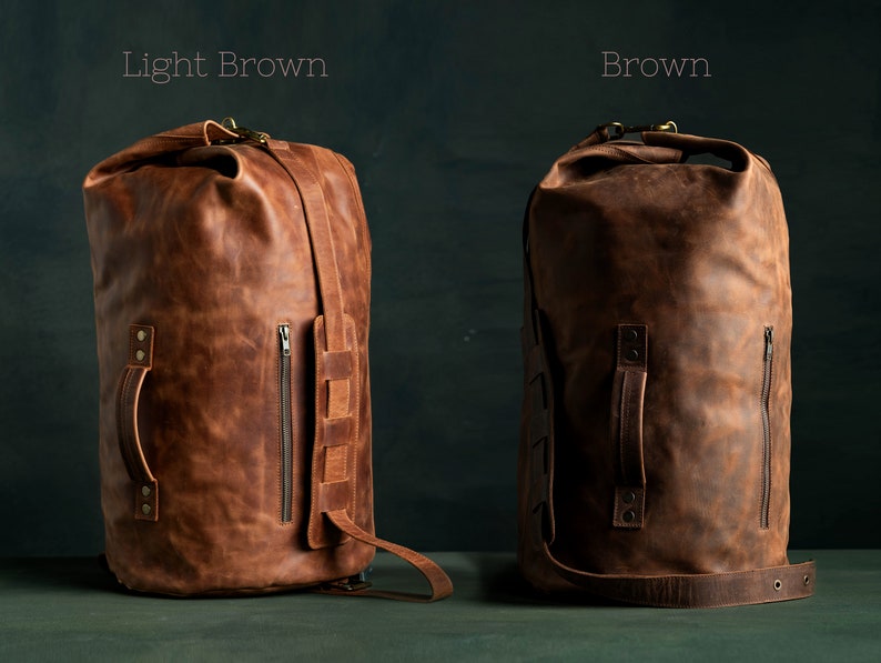 Two Duffel Bags made of leather in Light Brown and Brown