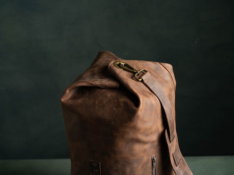 Closed Duffel Bag with brass hooks