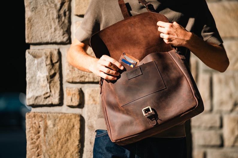 Personalized Leather Messenger Bag