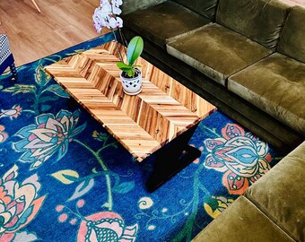 Handcrafted Wood Coffee Table with Hairpin Legs | Modern Rustic Living Room Furniture | Custom Made Accent Table | Chevron Coffee Table