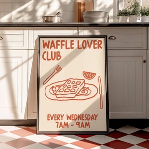 Hand Drawn Waffle Print - Instant Download - Waffle Poster - Cute Kitchen Wall Art - Food Sketch - Waffle Lover Gift - Retro Food Print