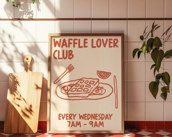 Handgezeichnete Waffel Print - Waffel Poster - Süße Küchen Wand Kunst - Food Skizze - Waffel Liebhaber Geschenk - Retro Food Print - Mid Century Modern