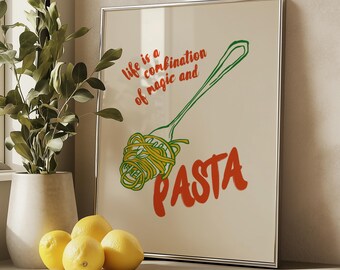 Pasta Poster, Italienisches Essen Wandkunst, Retro Küchen Dekor, Vintage Pasta Druck, Kulinarische Küche Kunst, Esszimmer Kunstwerk, Geschenk für Feinschmecker