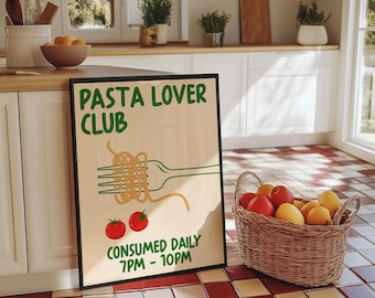 Handgezeichnete Pasta Druck - Spaghetti Poster - Süße Wandkunst für die Küche - Food Sketch - Pasta Liebhaber Geschenk - Küche Essen Druck - Mid Century Modern