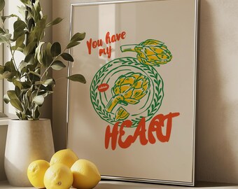 You Have My Heart Salat Druck, Lustige Küche Wandkunst, Retro Gemüse Poster, Süßes Essen Dekor, Herz Salat Kunst, Schrulliges Küchendekor