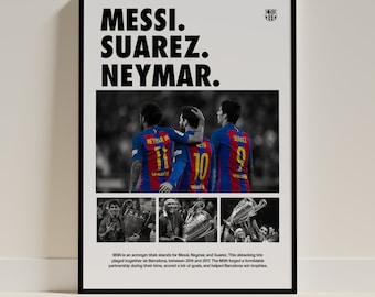 Benutzerdefinierte Sport Poster von MSN (Messi, Suarez, Neymar), ungerahmt A4 / A3 / A2, Wandkunst, Home Poster, buntes Wohndekor