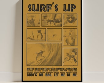 Movie Print of Surf's Up Yellow, Unframed A4/A3/A2, Wall Art, Home Poster, Colourful Home Decor