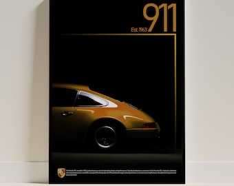 Porsche 911 Gelb Vintage Poster, Ungerahmt A4/A3/A2, Wandkunst, Home Poster, buntes Wohndekor