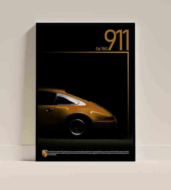 ポルシェ911 アートポスター A2版 Porsche 911 Yellow Vintage Poster, Unframed A4/A3/A2, Wall Art