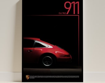 Porsche 911 Red Vintage Poster, ungerahmt A4/A3/A2, Wall Art, Home Poster, buntes Wohndekor