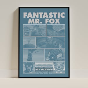 Movie Print of Fantastic Mr Fox Blue, Unframed A4/A3/A2, Wall Art, Home Poster, Colourful Home Decor