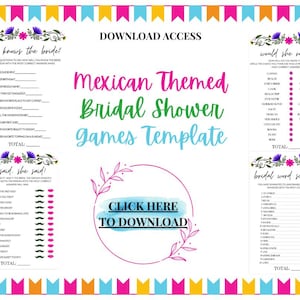 Mexican Themed Bridal Shower Games, Bridal Shower Games Bundle