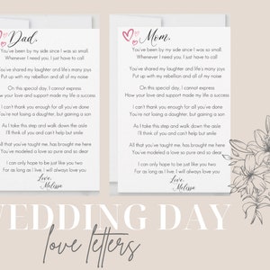 Cartas de amor del día de la boda, para mi mamá y mi papá el día de mi boda
